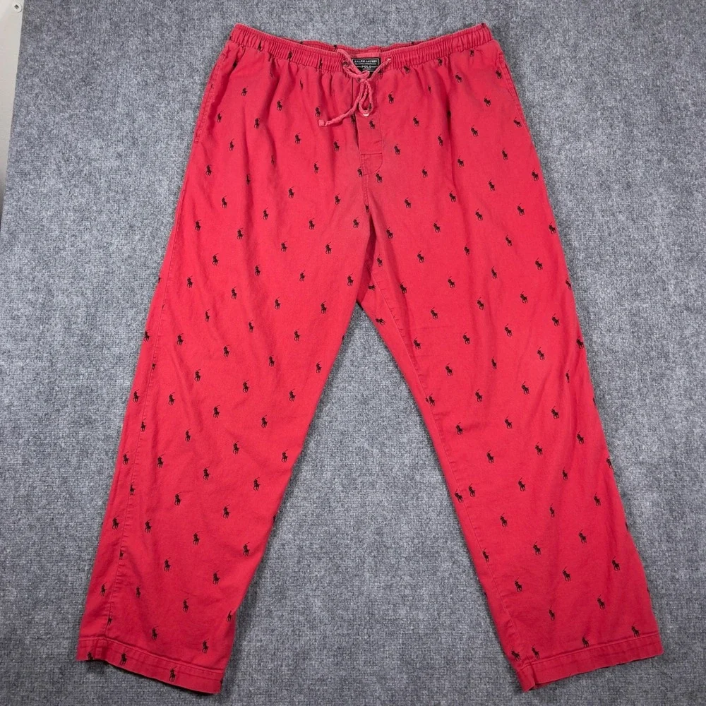 Polo Ralph Lauren Pajama Pants Mens Large Red Black All Over Pony Logo Cotton